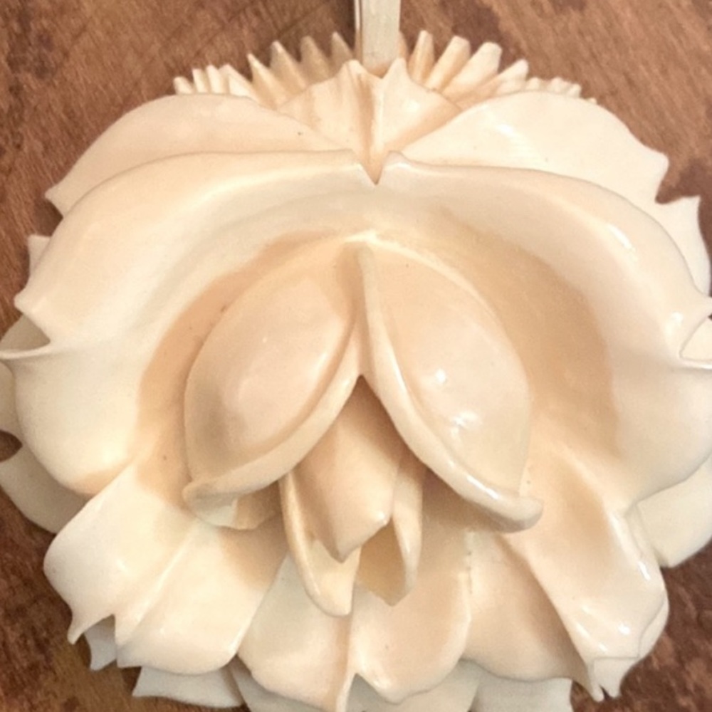 Antique Ivory Hand Carved Rose Pendant